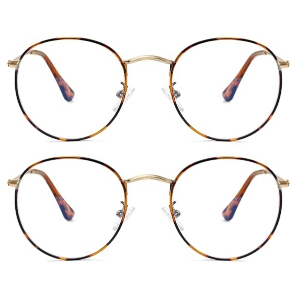 SET OF 2 Round Blue Light Blocking  Non-Prescription Eyeglasses Tortoise